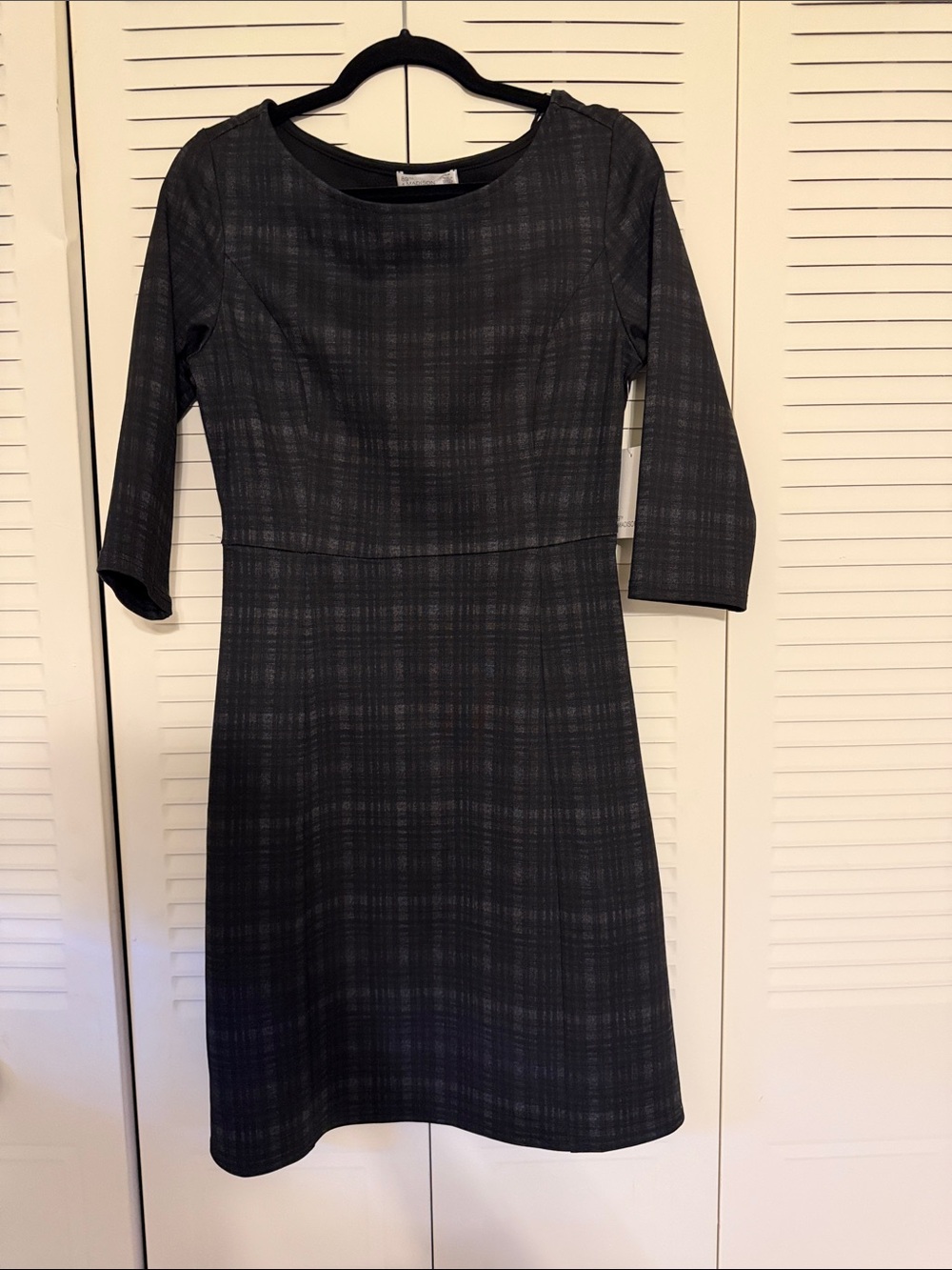 89th & Madison Black Plaid Long-Sleeve Sheath Dress